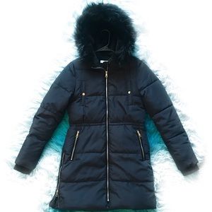 Long winter coat with fur hood